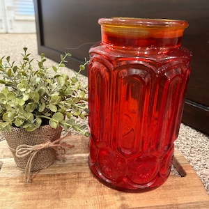 L.E. Smith-Vintage Amberina Moon & Stars Glass MCM Canister Jar. Replacement Jar-No Lid. 10”h.