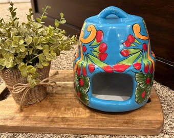 Talavera Pottery Hand Painted Bird House. Vibrant Colored Talavera Bird Feeder. Mexican Pottery. 6.5"w x 8"h.