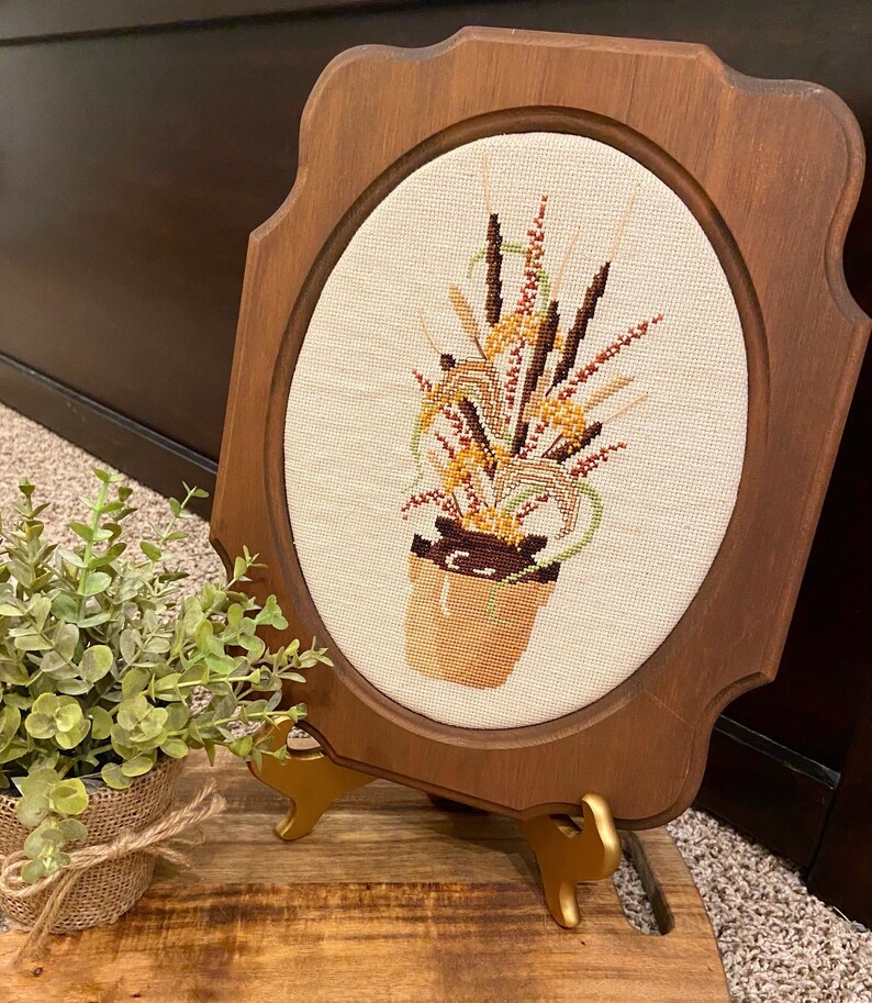 80s Needlepoint Wall Art in Wood Frame. Vintage Needlepoint Etsy