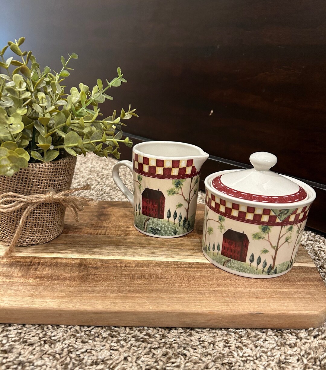 Thomson Pottery country Home Creamer and Sugar Bowl Set. Country Home Sugar and Creamer