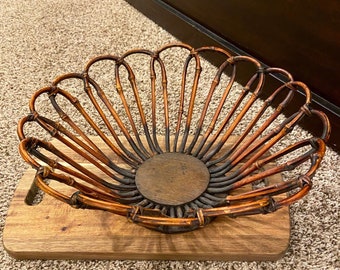 Vintage Mid Century Bent Bamboo Basket Bowl. Vintage Bamboo Vent Bowl. MCM Bamboo Bowl.