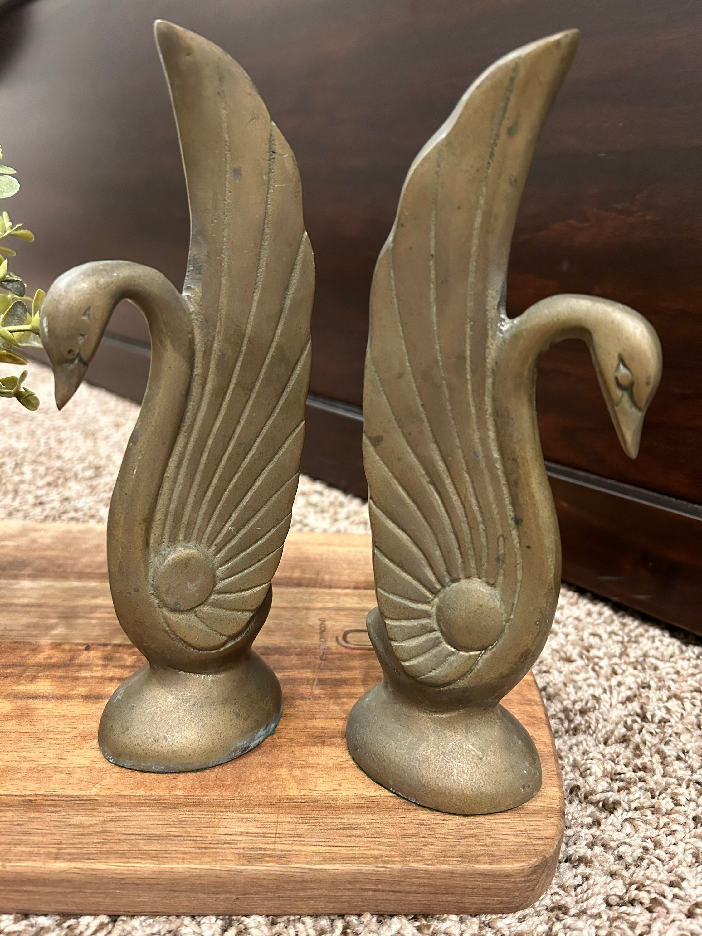 Rare 1950s Art Deco Swan Bookends. Solid Brass Swan Bookends. Etsy