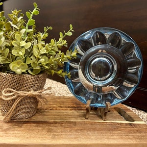 MCM Ashtray. Vintage Adolf Matura Cog Wheel glass ashtray for Rosice, Sklo Union. Czech 1960s Pattern 983. sapphire glass.