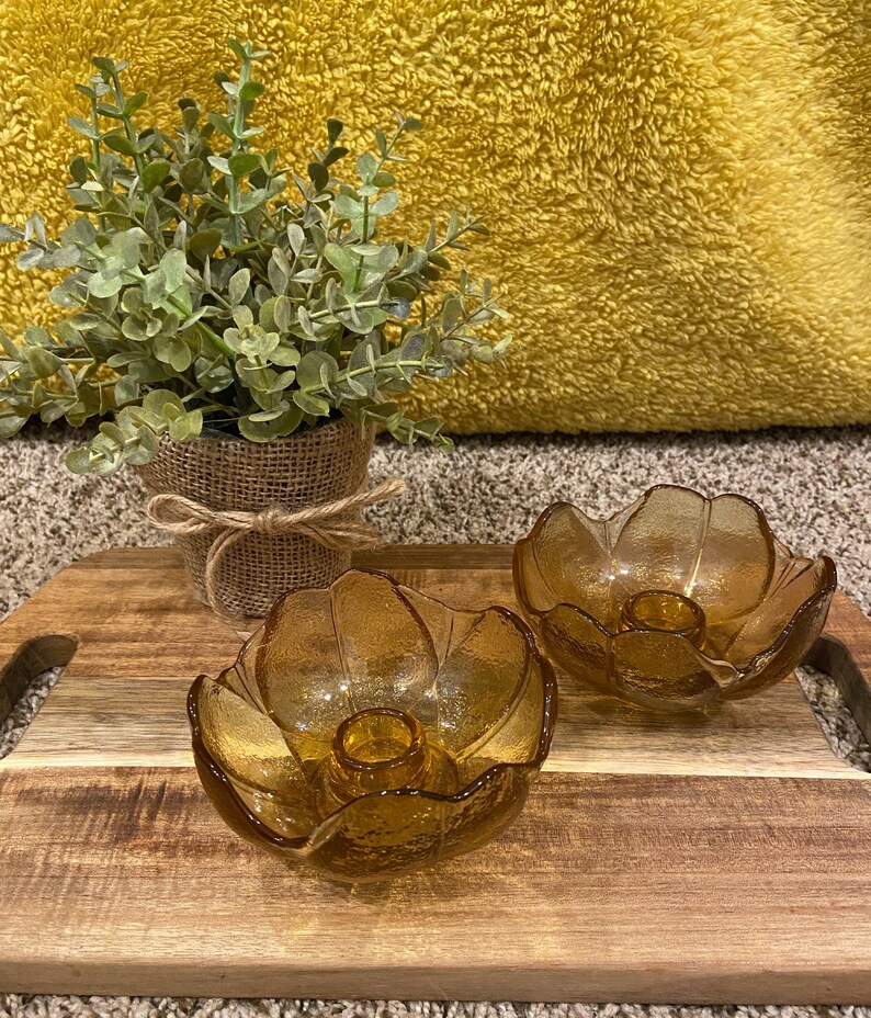 Vintage Anchor Hocking Amber Glass Flower Petal Candle Holder. Etsy