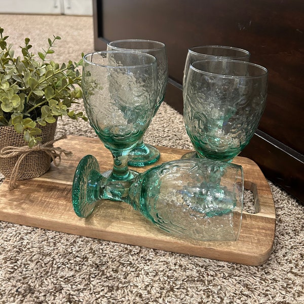Set of 5 (FIVE) Orchard Fruit-Spanish Green Water Goblets by Libbey Glass. Vintage Libbey Green Water Goblets. Spring/Summer Water Goblets.