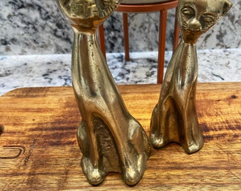 Set of 2- 1960s Mid-Century Modern Brass Cat Figurines