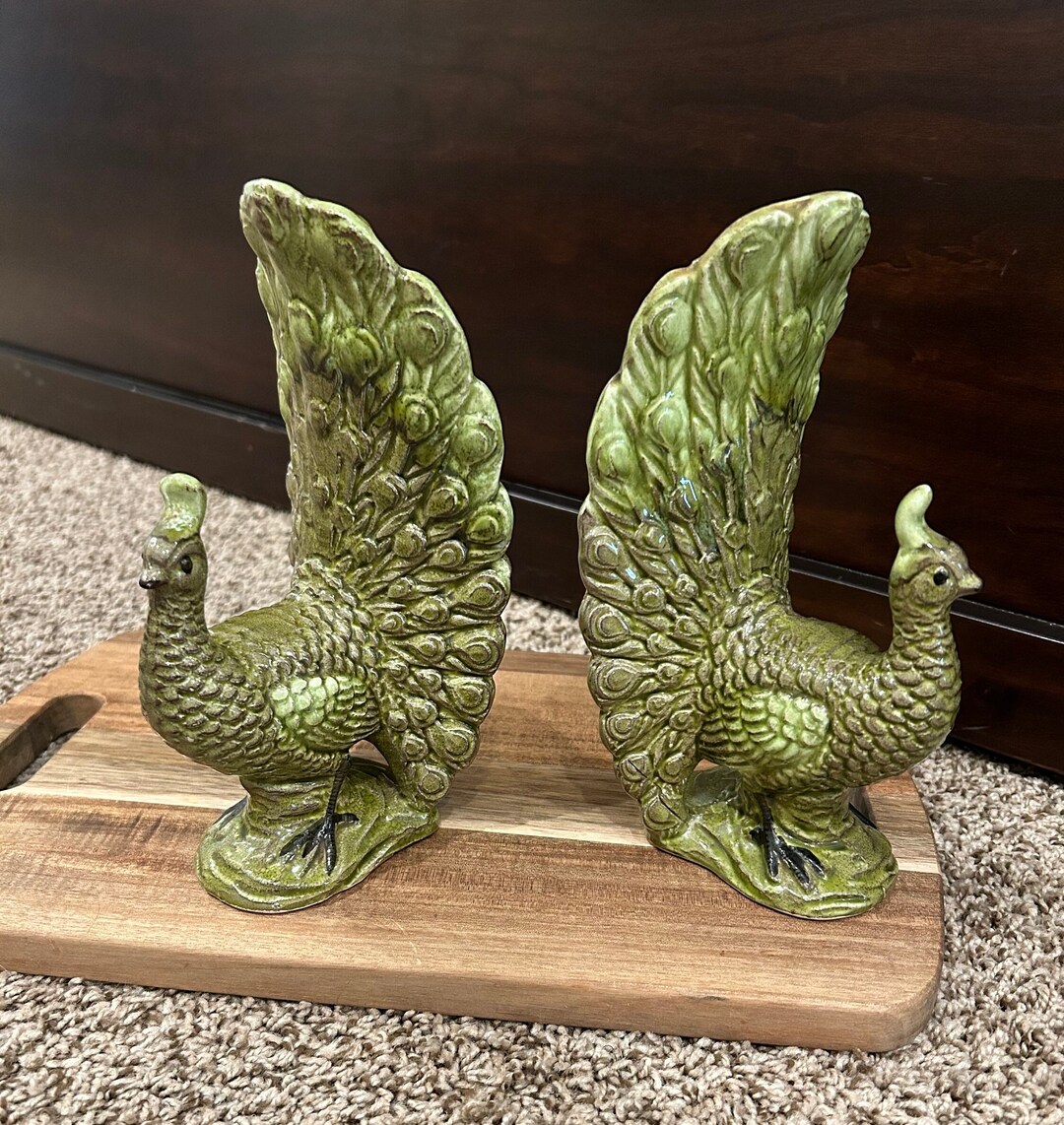Vintage Ceramic Peacock Bookends. Boho Peacock Bookends. Made Etsy