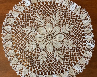 21” White Round Crochet Doily Beautiful Lace Flower