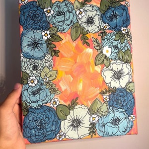 Colorful Floral canvas 8x10 wall art(can be customized with lettering in middle just message me )