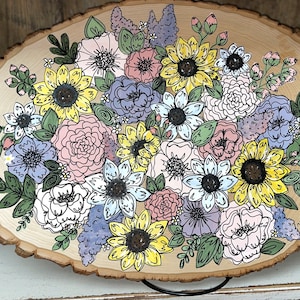 Spring floral hand painted woodslate art wall decor 16 x 11.5