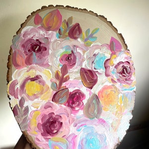 Handgemaltes Buntes Blumen Holz Schiefer Wandkunst Dekor