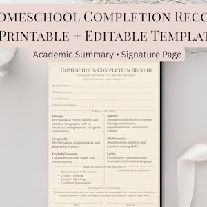 Homeschool Completion Record Printable + Editable Canva Template | Classical Conversations Transcript | Cycle-Based Homeschool Report Form
