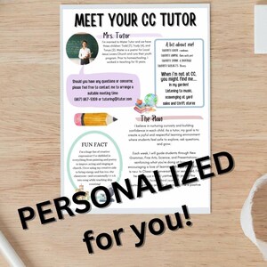 Personalized Meet Your Tutor Flyer – Homeschool & Classical Conversations Canva Template | Tutor Welcome Printable Handout