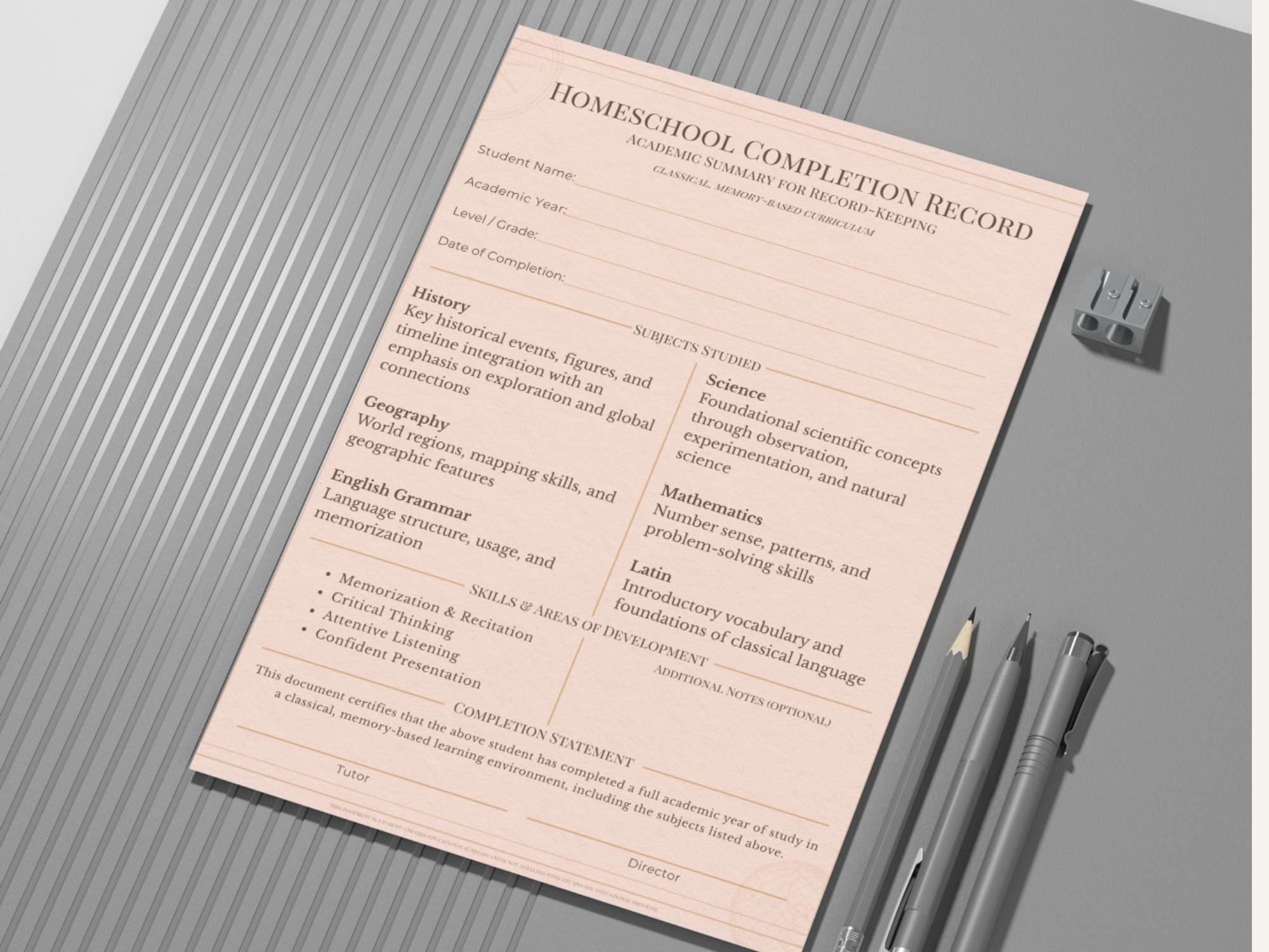 Homeschool Completion Record Printable + Editable Canva Template ...