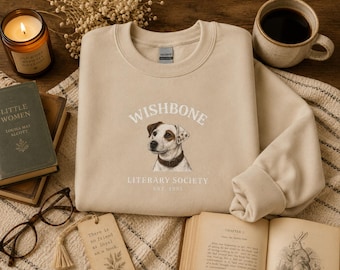 Wishbone Literary Society Sweatshirt | Vintage Book Lover Crewneck | Dog Lover Gift | Literary Sweatshirt