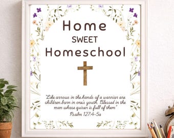 Christian Homeschool Wall Art | Watercolor Floral Scripture Decor (Digital Download)