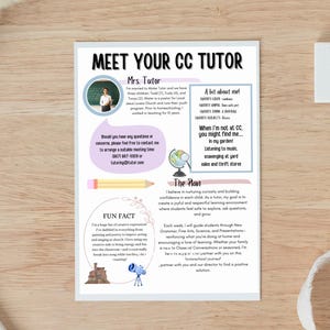 Editable Meet Your Tutor Flyer – Homeschool & Classical Conversations Canva Template | Tutor Welcome Printable Handout