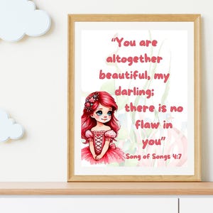 You Are Beautiful Bible Verse Printable | Christian Girls Confidence Wall Art | Song of Songs 4:7 | Faith-Based Decor | Digital Download
