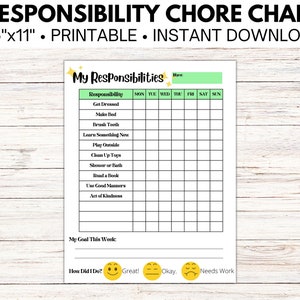 Kids Weekly Chore Chart: Printable Responsibility Chart (8.5” x 11” PDF)