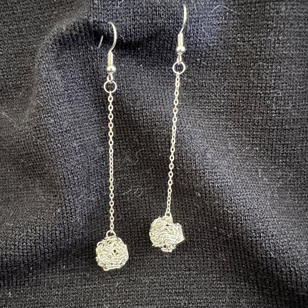 Qhouse Silver Tumbleweed Wire Ball Earrings Handmade Etsy