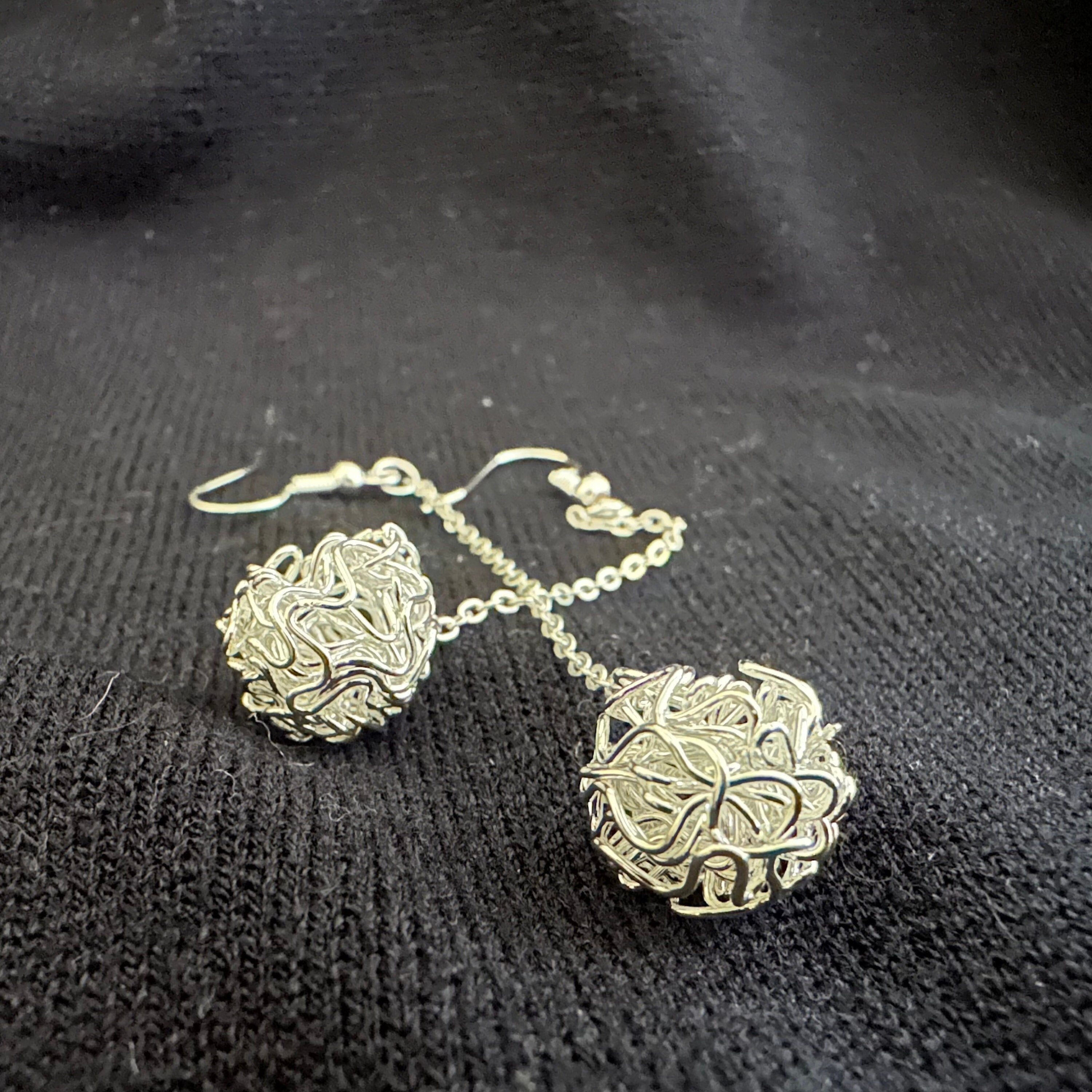 Qhouse Silver Tumbleweed Wire Ball Earrings Handmade Etsy