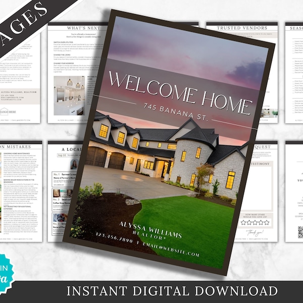 Real Estate Closing Packet, Client Exit Packet Template, New Home Guide, Buyer Guide Realtor Marketing, Canva Template, Home Closing Packet