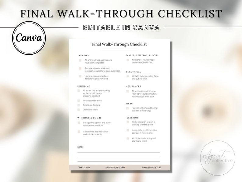 Real Estate Final Walk Through Checklist - Canva Template (digital ...