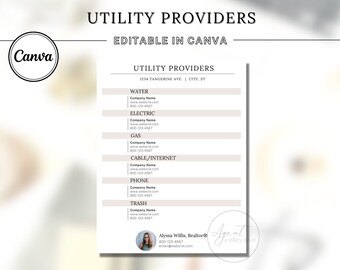 Real Estate Utility Providers List Flyer: Canva Template (Digital Download)