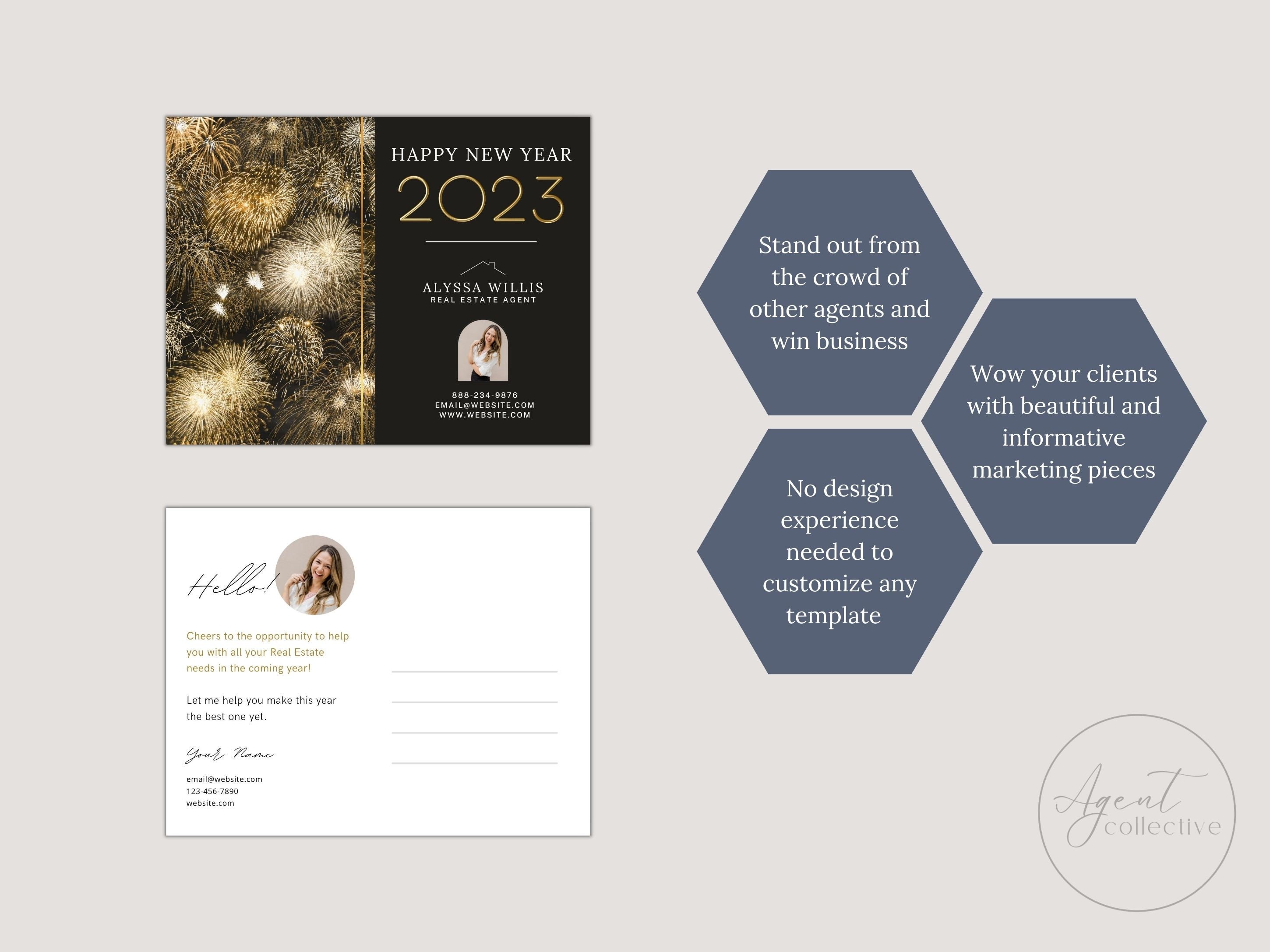 Real Estate Happy New Year Card, Real Estate Postcard, Realtor Farming