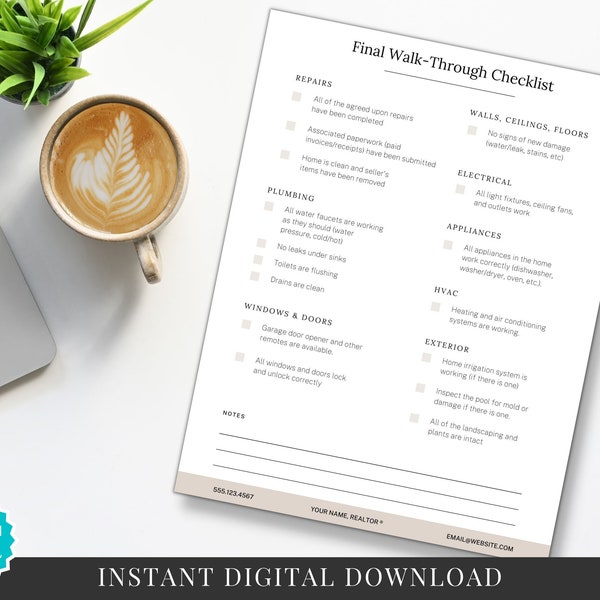 Final Walk Through Checklist, Walkthrough Checklist, Closing Guide, Final Walkthrough Guide, Closing Checklist, Real Estate Marketing