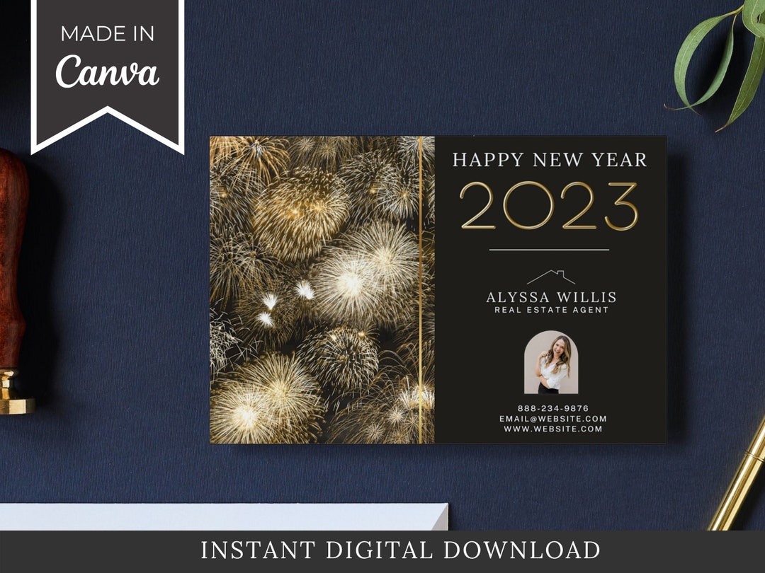 Real Estate Happy New Year Card, Real Estate Postcard, Realtor Farming