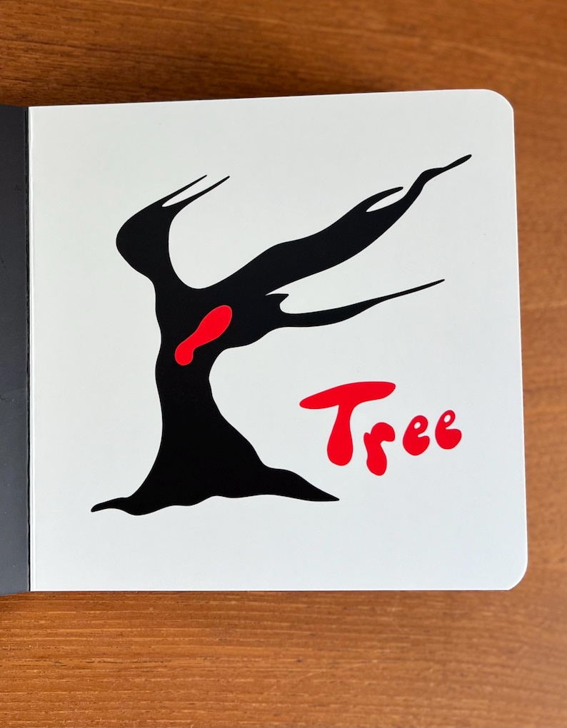 May include: A black tree silhouette with a red accent and the word "Tree" in red on a white background. The image is on a white card with rounded corners.