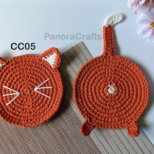 Crochet cat coasters set (2 pieces/set) 1 cat face and 1 cat butt, handmade from cotton yarn, cat lovers gift, gifts for her, cute coasters
