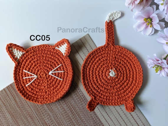 Crochet Cat Coasters Set 2 Pieces/set 1 Cat Face and 1 Cat Butt, Handmade  From Cotton Yarn, Cat Lovers Gift, Gifts for Her, Cute Coasters 