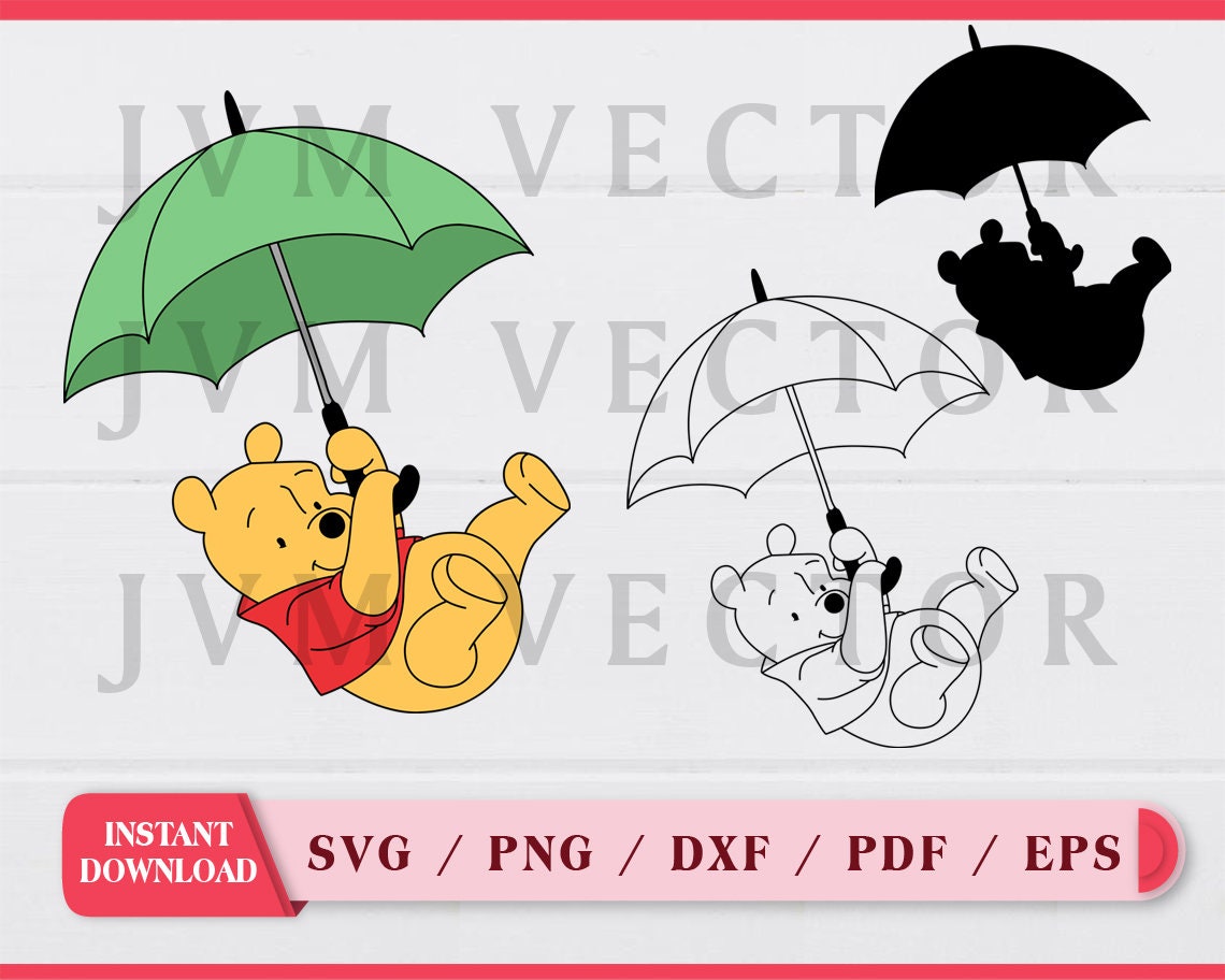 Rainbow Winnie the Pooh Baby Shower Gift Wrap, Umbrella Winnie the