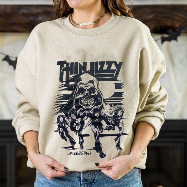 Thin Lizzy 'Jailbreak' Grim Reaper Vintage Rock T Shirt Thin Lizzy Band Tour Merch Concert Sweatshirt Rock Band Merch Hoodie Gift for Fans