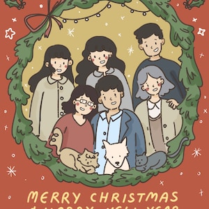 Retrato de Natal personalizado, Retrato de casal personalizado, Retrato de família personalizado, Presente para ele e para ela, Presente de dia de Natal, Cartões de Natal para a família