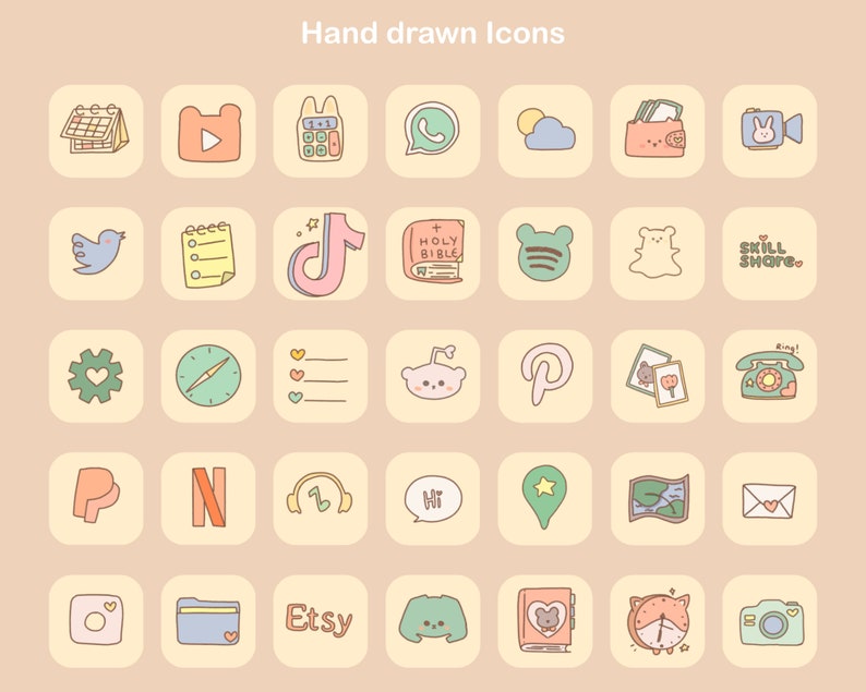 CUTE COTTAGECORE Hand Drawn Icon Set With Wallpapers Cute - Etsy