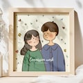 Cute  Custom Couple Portrait, gift for her, gift for him, Unique illustration, Couples Portrait with Pet, Valentine's day Gift product logo