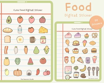 Cute Food Digital Stickers | Goodnotes Planner, Kawaii Snack (PNG, PDF)