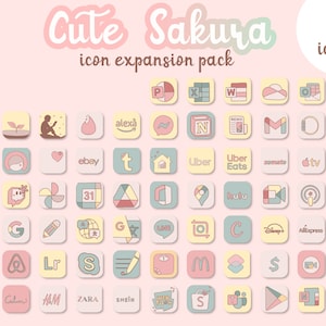 CUTE SAKURA EXPANSION Icon Pack with wallpapers | cherry blossom App Icons | 60 icons | Android + iOS App Icon set | Pink Kawaii app Icon