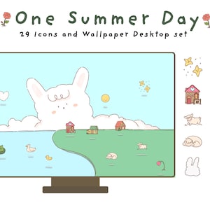 Cute Summer theme Desktop icon + wallpaper set | 29 Icons | 5 wallpaper | Mac folder icons | windows Icons