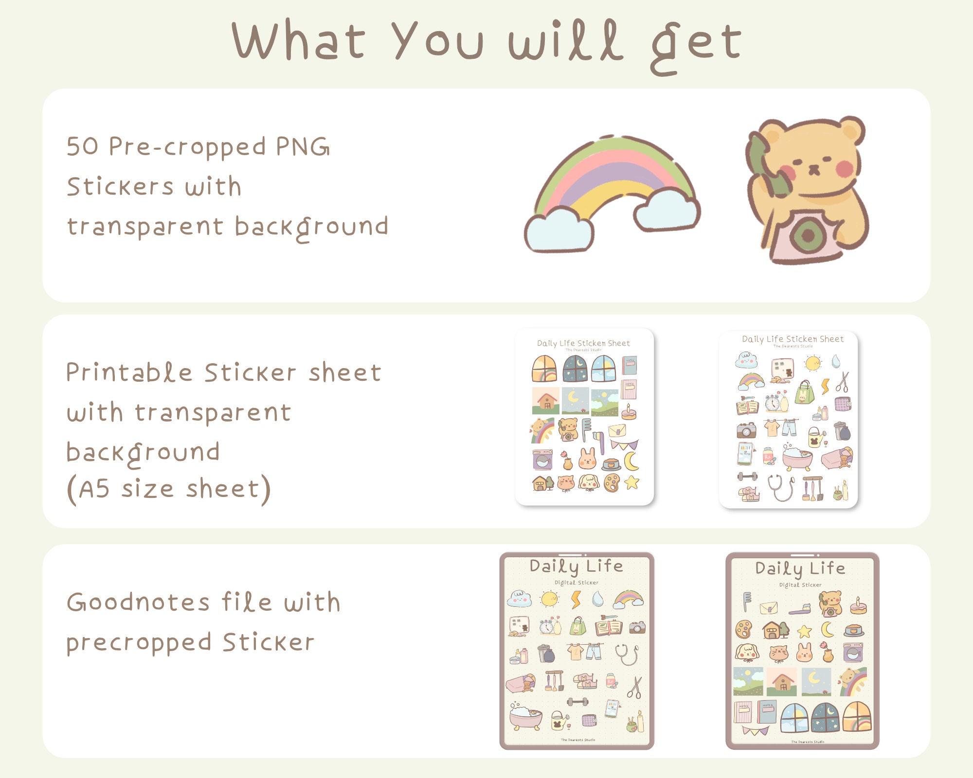 Kawaii Daily Life Digital Stickers | Goodnotes Planner (PNG, PDF) - Etsy