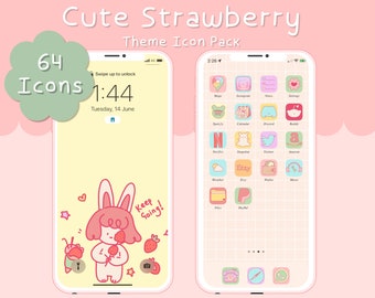 Strawberry App Icons | iOS + Android Theme, Wallpaper (Digital Download)