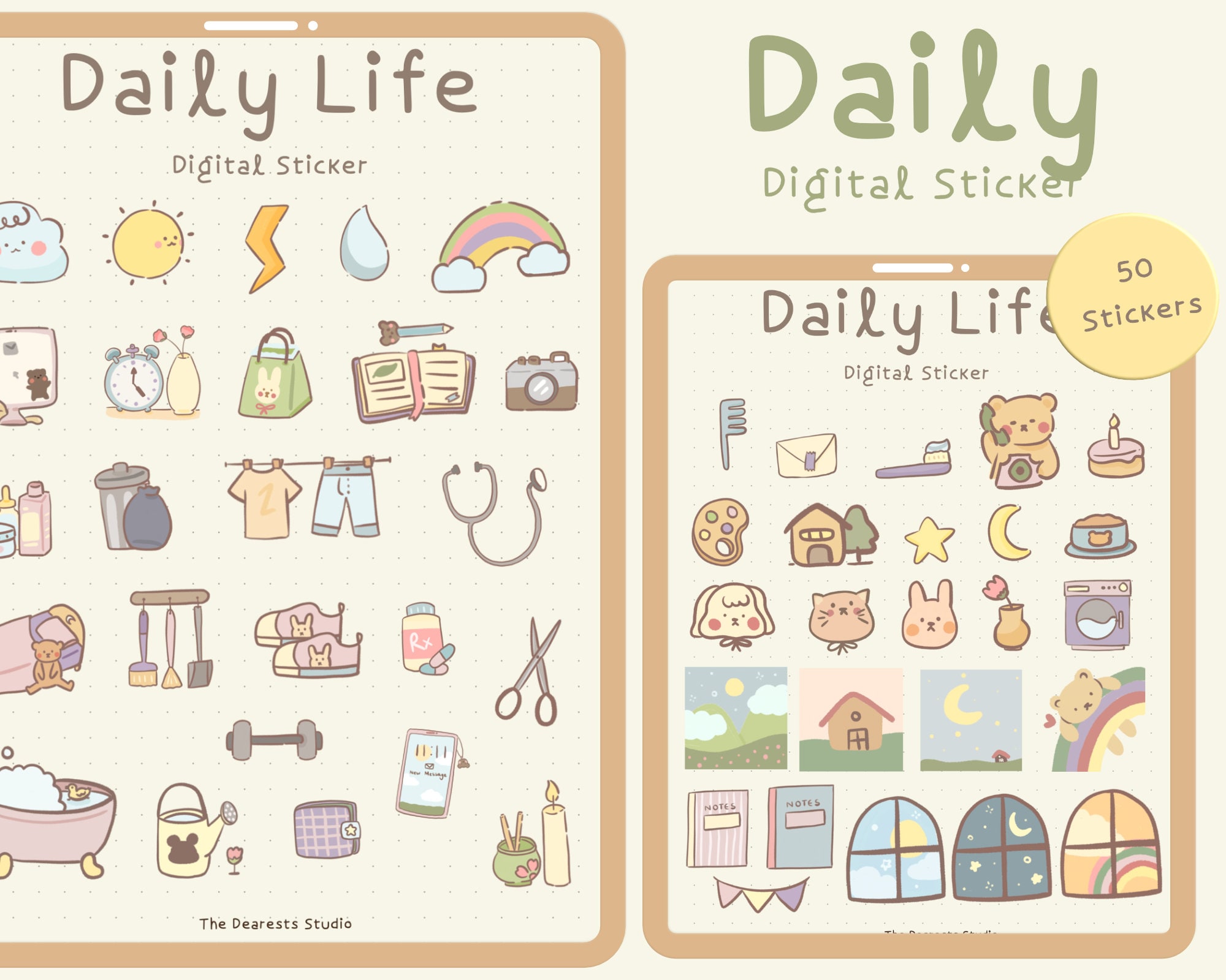 Kawaii Daily Life Digital Stickers | Goodnotes Planner (PNG, PDF) - Etsy
