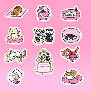 cute cat yard stickers | Neko Atsume pink themed cat yard stickers, pack of 11