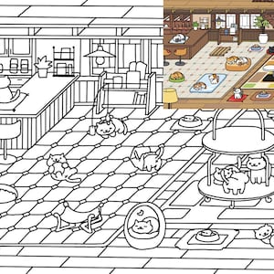 Neko Atsume cat coloring book pages, digital download, 3 pages total. Listing 2/2