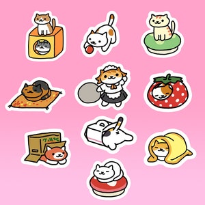 cute cat yard stickers | Neko Atsume cat yard stickers with Sassy Fran, pack of 10