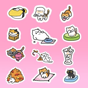 cute cat yard stickers | Neko Atsume cat yard stickers with Tubbs, pack of 12