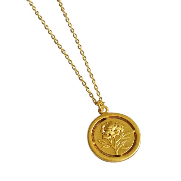 Adelaide 18k Gold Vintage Rose Pendant Necklace